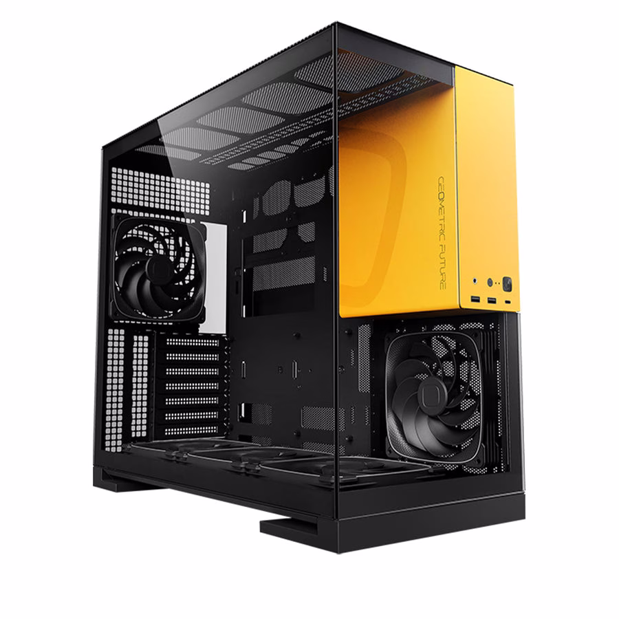 Geometric Future Model 5 Black & Yellow ATX Tower Case, 5x Preinstalled Fans, Supports 420mm Radiator, E-ATX Motherboard, 20Gbps Type-C | GEO-M5F-BY thumbnail 2