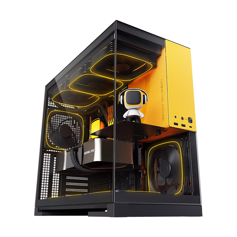 Geometric Future Model 5 Black & Yellow ATX Tower Case, 5x Preinstalled Fans, Supports 420mm Radiator, E-ATX Motherboard, 20Gbps Type-C | GEO-M5F-BY – Buy Online