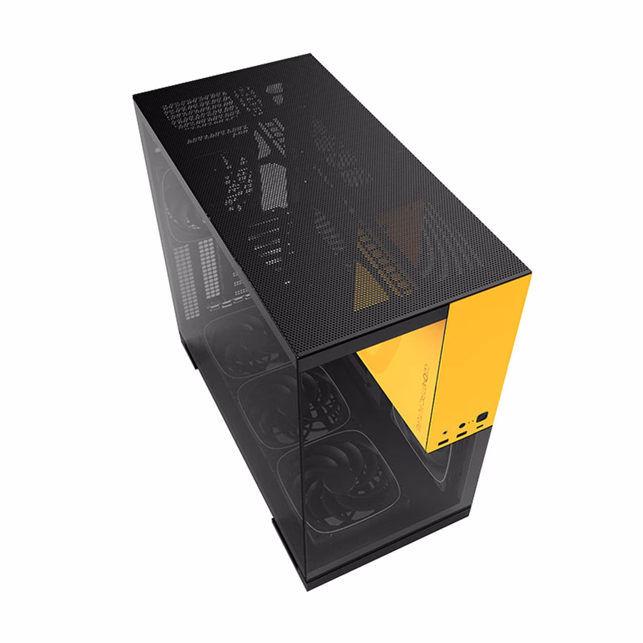 Geometric Future Model 5 Black & Yellow ATX Tower Case, 5x Preinstalled Fans, Supports 420mm Radiator, E-ATX Motherboard, 20Gbps Type-C | GEO-M5F-BY thumbnail 3