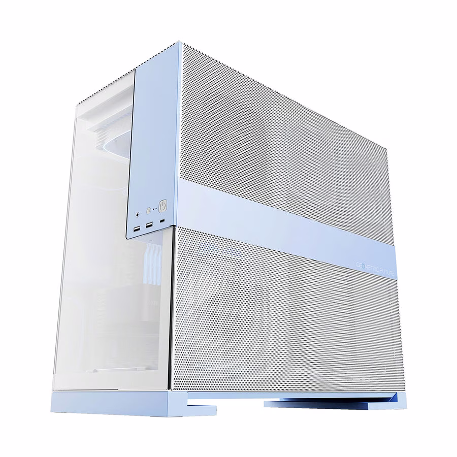 Geometric Future Model 5 White & Blue ATX Tower Case, 5x Preinstalled Fans, Supports 420mm Radiator, E-ATX Motherboard, 20Gbps Type-C |  GEO-M5F-WB thumbnail 3