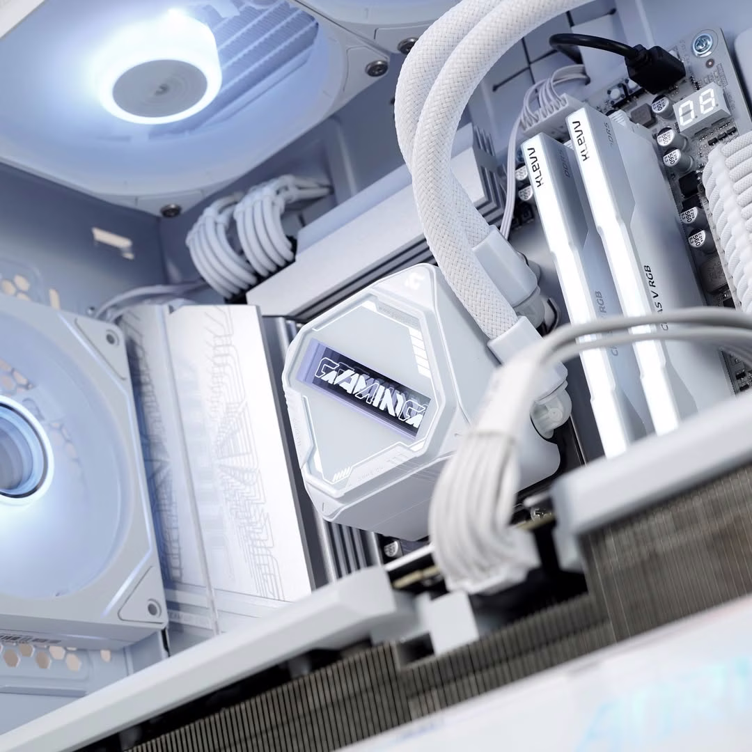 Ultimate White Gaming & Workstation PC: AMD Ryzen 9 9950X3D + GIGABYTE AORUS Master RTX 5090 White 32GB GDDR7, 64GB DDR5 6000MHz CL30, 2TB Samsung 9100 PRO Gen5 NVMe (14,700MB/s), 360mm ICE AIO, 1000W, WiFi 7 thumbnail 2