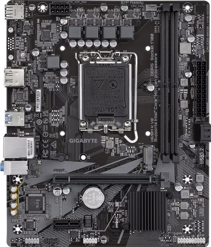 GIGABYTE H610M K V2 Motherboard, Intel LGA 1700, DDR5 Support, PCIe 4.0, & NVMe M.2 – 9MH61MK52-00-G10 thumbnail 2