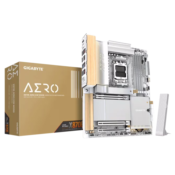 GIGABYTE X870E AERO X3D WOOD Motherboard, AMD AM5, Ryzen 9000 Ready, 16+2+2 VRM, DDR5 9000(OC), Dual USB4, & Wi-Fi 7, Wood Edition | 9MX87EOXD-00-G10 – Buy Online