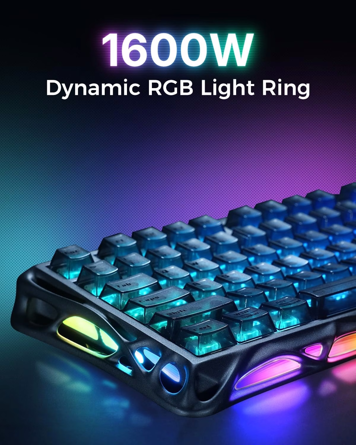 GravaStar Mercury V75 HE Keyboard, Wired USB-C, RGB Backlit, 75% Hall-Effect Magnetic Switch, 8000Hz Polling, Semi-Aluminum Chassis, Stealth Black | V75 HE thumbnail 5