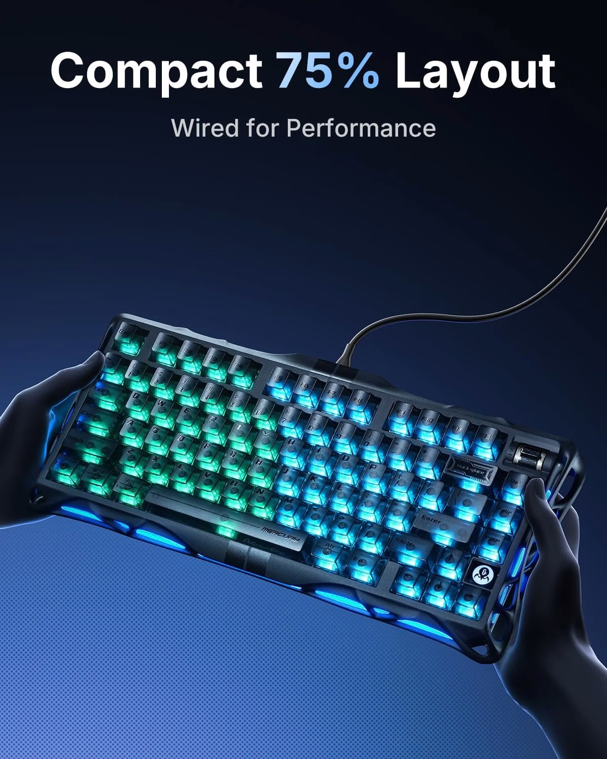 GravaStar Mercury V75 HE Keyboard, Wired USB-C, RGB Backlit, 75% Hall-Effect Magnetic Switch, 8000Hz Polling, Semi-Aluminum Chassis, Stealth Black | V75 HE thumbnail 4