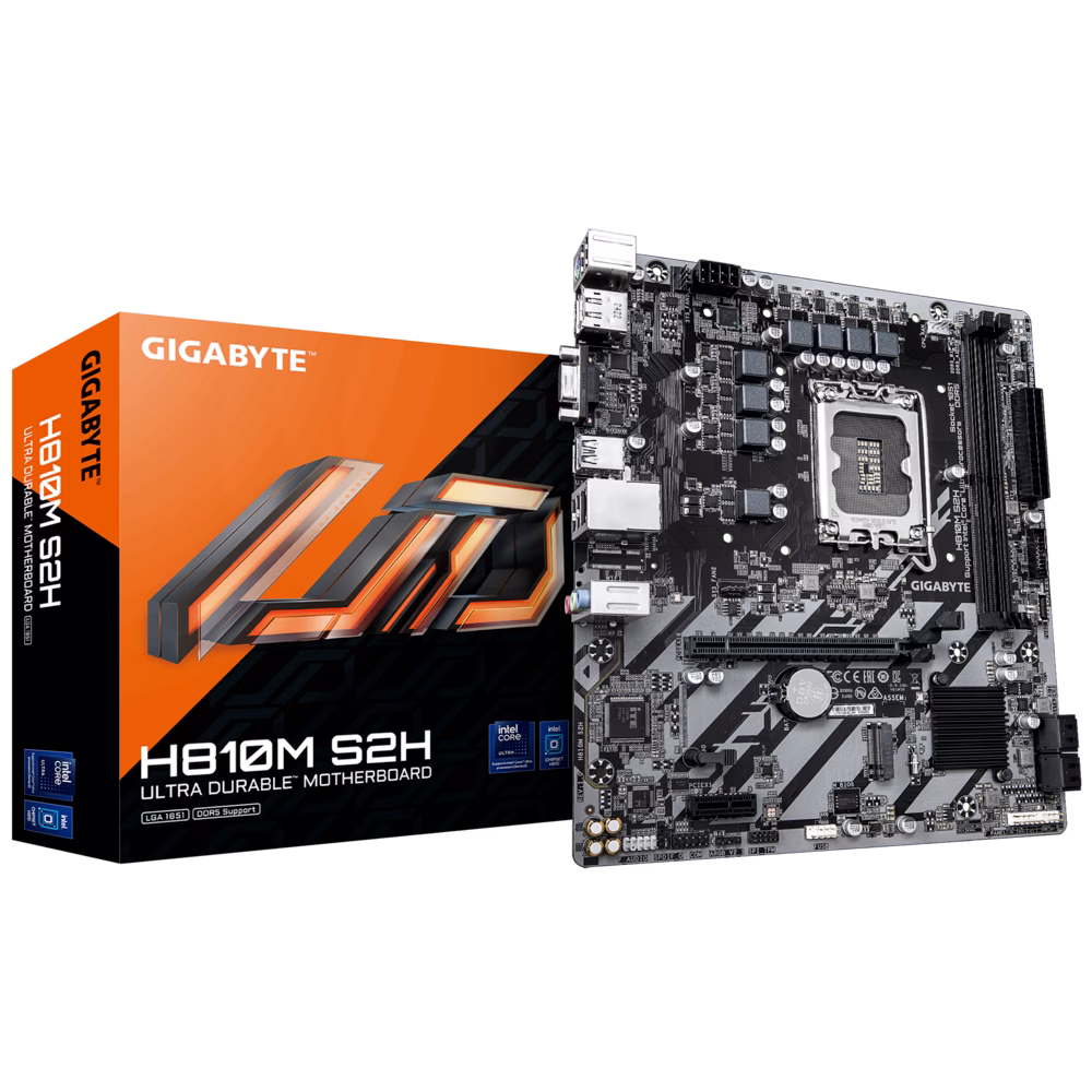 Gigabyte H810M S2H LGA1851 mATX Motherboard, Supports Intel Core Ultra processors, PCIe 4.0 x16, PCIe 4.0 x4 M.2 Connectors, 2x DIMMs Dual Channel DDR5, DisplayPort, HDMI, D-Sub | 9MH81MSH-00-G10 – Buy Online