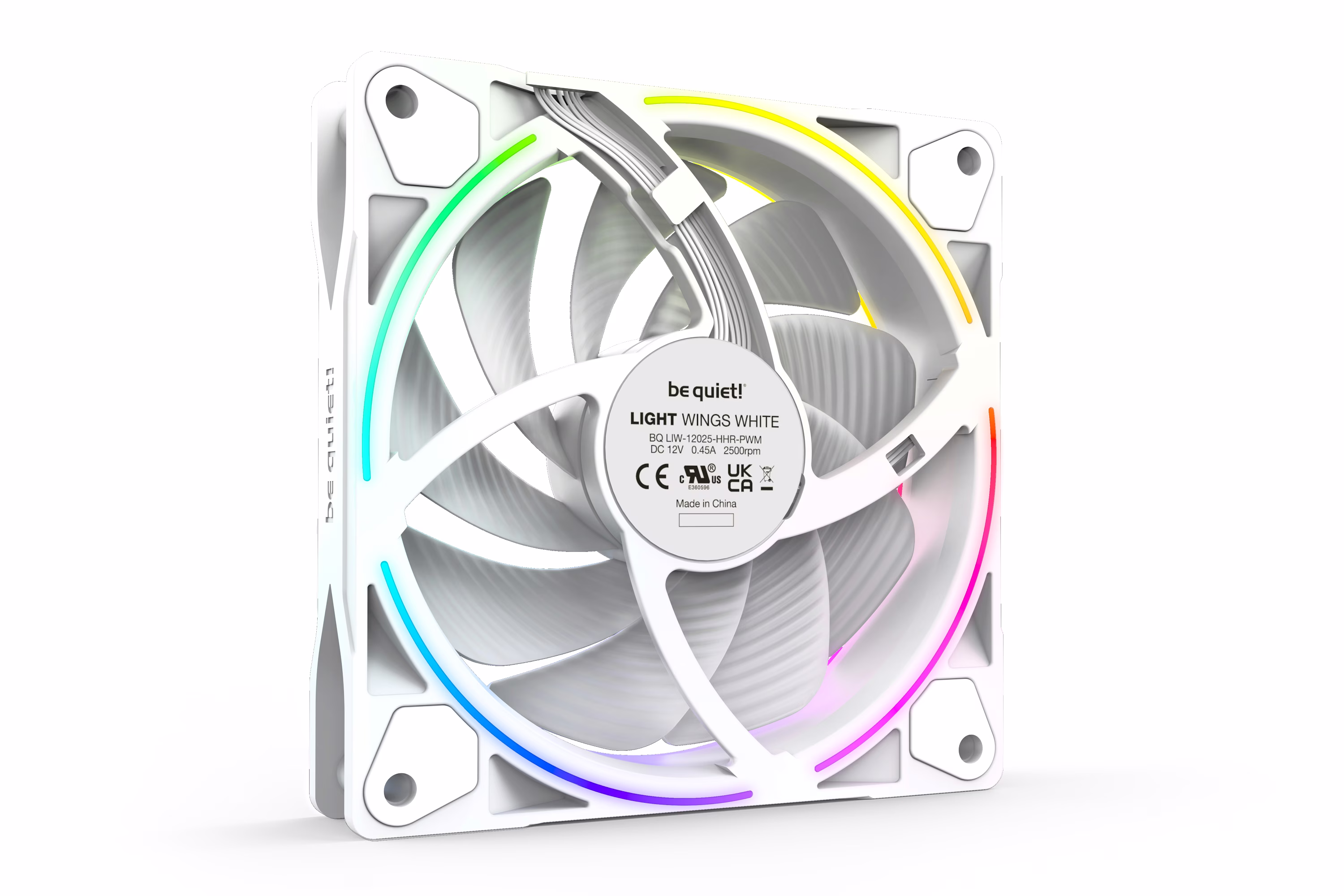 Be Quiet! Light Wings 120mm PWM High-Speed ARGB Case Fans, 9 Silence-Optimized Fan Blades, Up to 88.86 CFM Airflow & 2500 RPM Fan Speed, Rifle Bearing Technology, Triple Pack, White | BL101 thumbnail 2