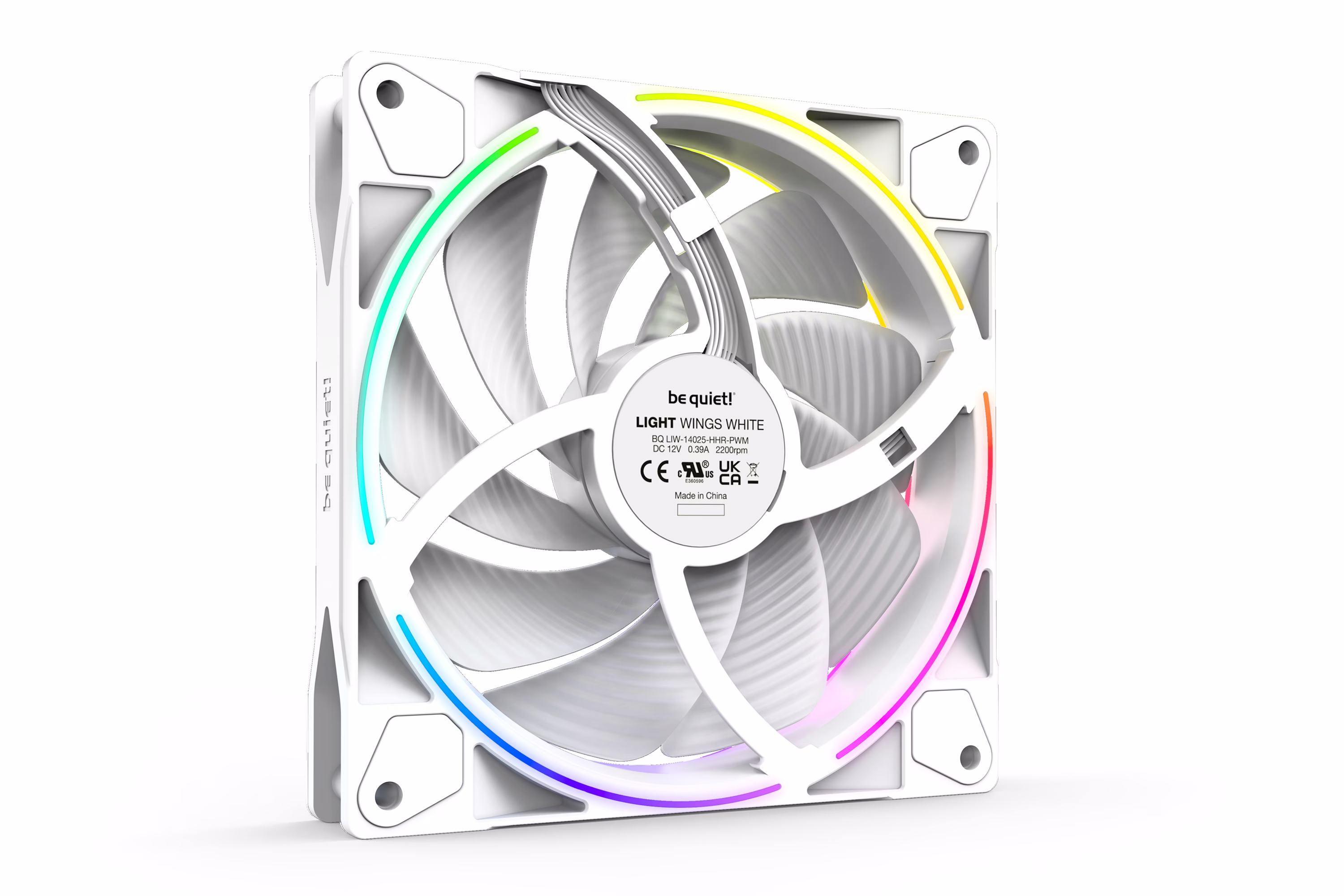 Be Quiet! Light Wings High-Speed 140mm PWM aRGB Case Fans, 9 Silence-Optimized Fan Blades, Up to 121.82 CFM Airflow & 2200 RPM Fan Speed, Rifle Bearing Technology, Triple Pack, White | BL103 thumbnail 2
