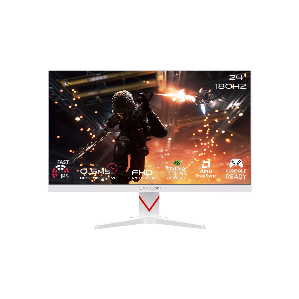 GAMEON GOAM24FHD180IPS Marksman Series 24" FHD White Gaming Monitor, 180Hz, MPRT 0.5ms, HDMI 2.1, Fast IPS  (Supports PS5), Built-in Speakers image