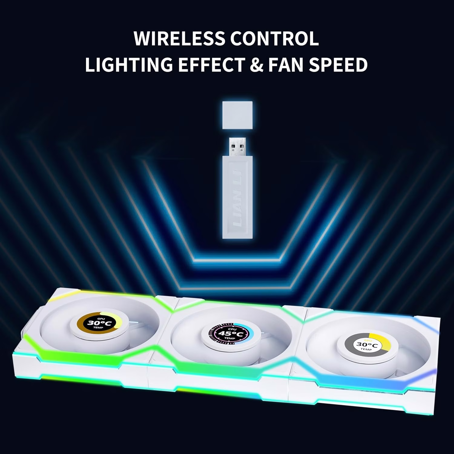 Lian Li UNI FAN SL Wireless LCD 120 Reverse Blade 3-Pack (White) Case Fan, 1.6" LCD Display, 2.4 GHz Wireless Controller Included | 12RSLLCD1W3W thumbnail 2