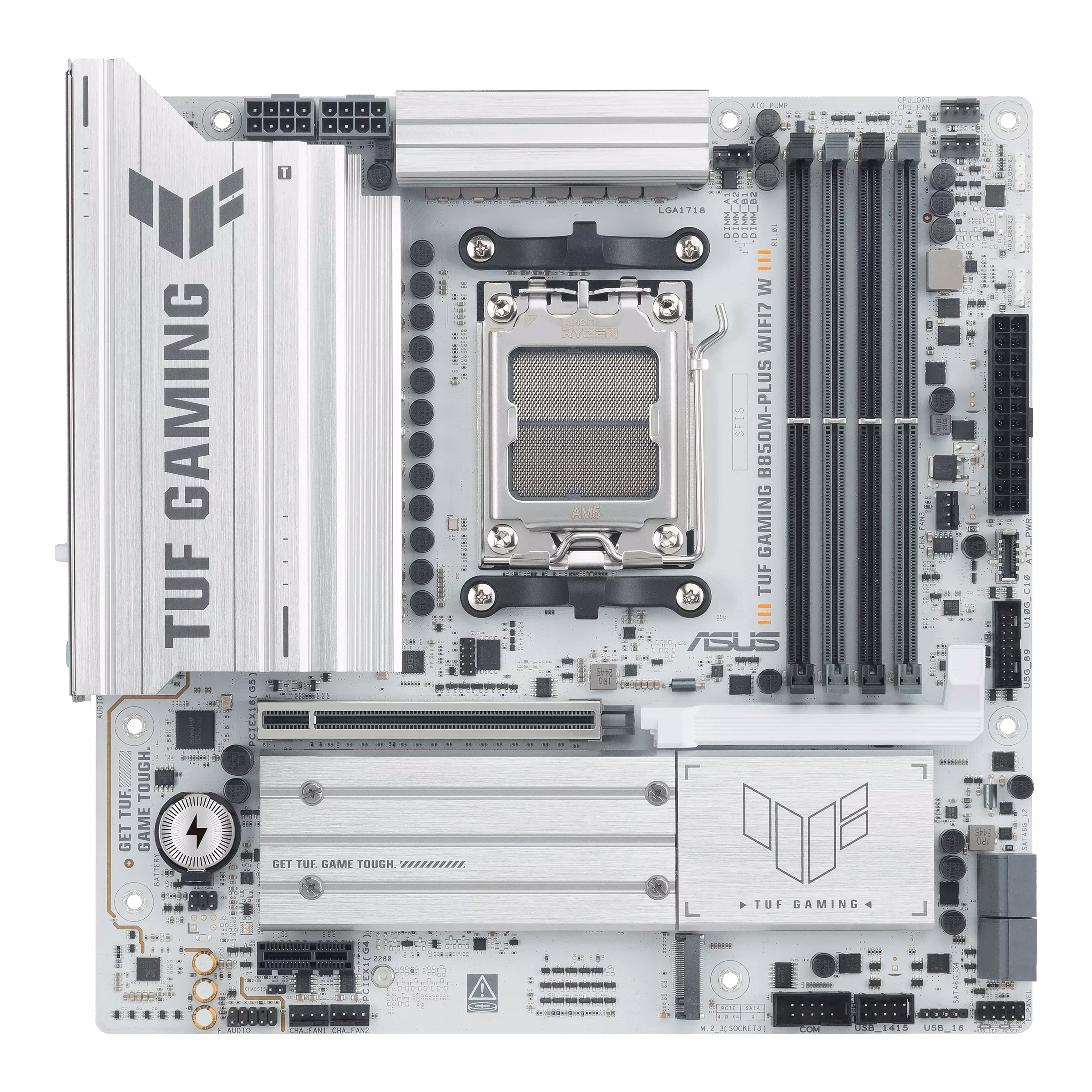 ASUS TUF GAMING B850M-PLUS WIFI7 W Micro-ATX AMD AM5 Motherboard, 4x DIMM slots, max. 256GB DDR5, PCIe 5.0, Wi-Fi 7, 2.5Gb LAN | 90MB1MD0-M0EAY0 – Buy Online