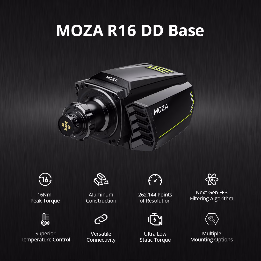 MOZA R16 V2 Direct Drive Wheel Base, 16Nm Peak Torque, 21-Bit Magnetic Encoder, PC Sim Racing, Aviation Grade Aluminum, Black, Professional DD Base | RS084 thumbnail 6