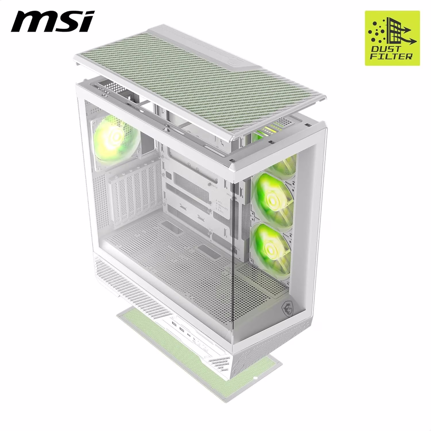 MSI PANO 130R PZ White Mid-Tower Gaming Case, 270° Panoramic Tempered Glass, Project Zero Back-Connect Support, Supports GPU up to 400mm | 306-7G32W21-HH9 thumbnail 3