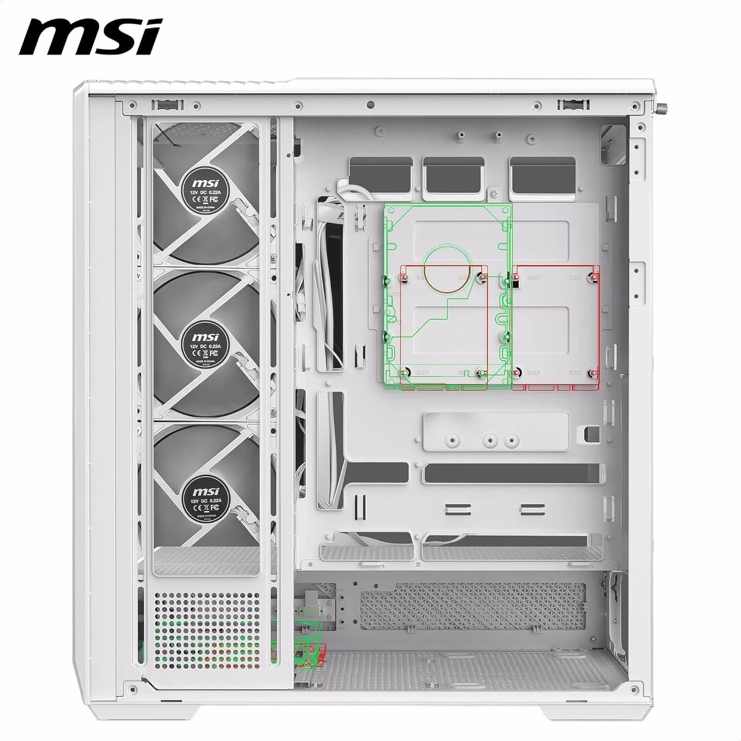 MSI PANO 130R PZ White Mid-Tower Gaming Case, 270° Panoramic Tempered Glass, Project Zero Back-Connect Support, Supports GPU up to 400mm | 306-7G32W21-HH9 thumbnail 5