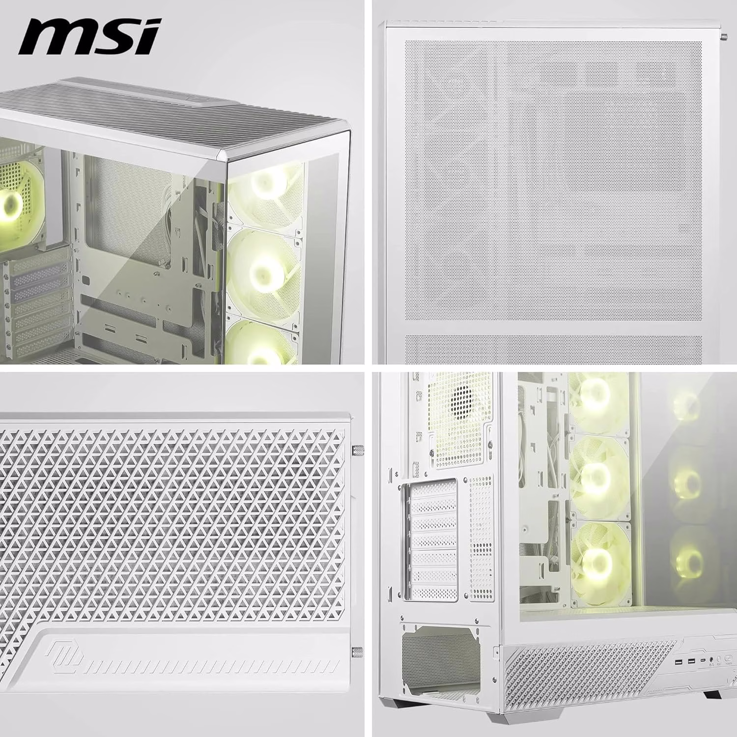 MSI PANO 130R PZ White Mid-Tower Gaming Case, 270° Panoramic Tempered Glass, Project Zero Back-Connect Support, Supports GPU up to 400mm | 306-7G32W21-HH9 thumbnail 7