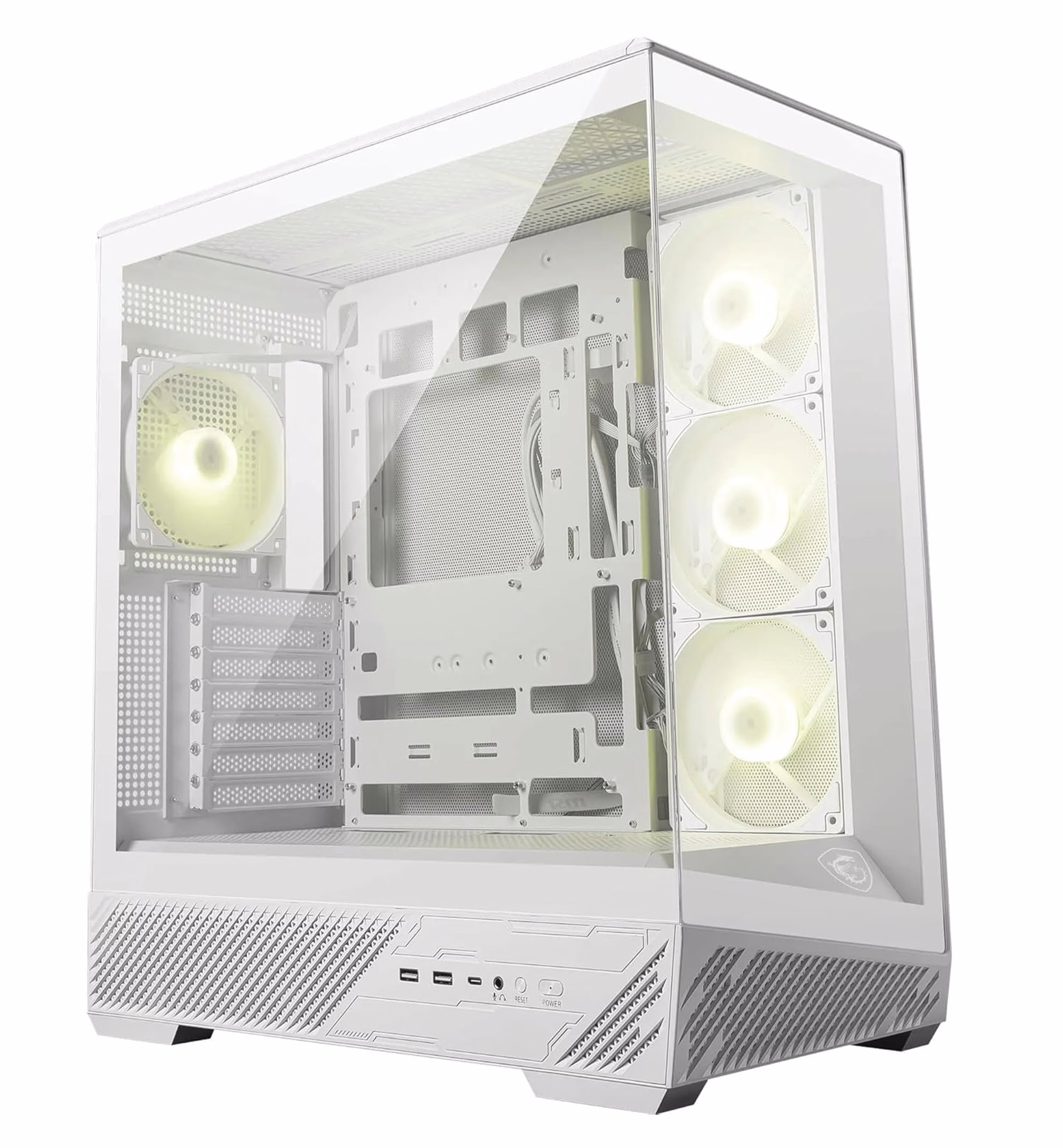 MSI PANO 130R PZ White Mid-Tower Gaming Case, 270° Panoramic Tempered Glass, Project Zero Back-Connect Support, Supports GPU up to 400mm | 306-7G32W21-HH9 – Buy Online