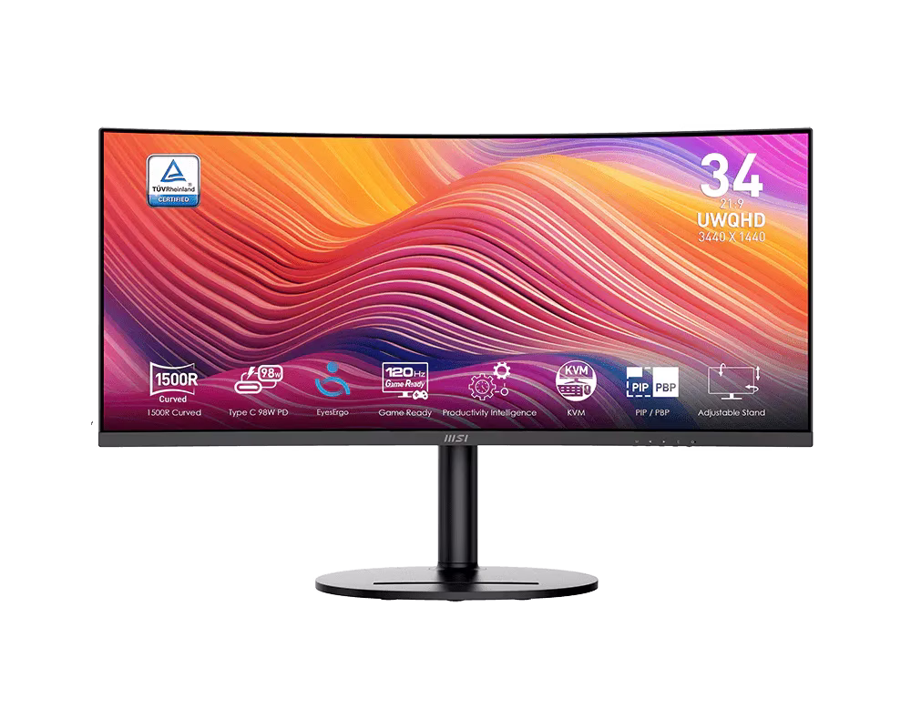 MSI Modern MD342CQP 34" Ultrawide Curved Monitor, 120Hz, 1ms, UWQHD (3440 x 1440), USB-C 98W PD | 9S6-3PC59H-010 – Buy Online