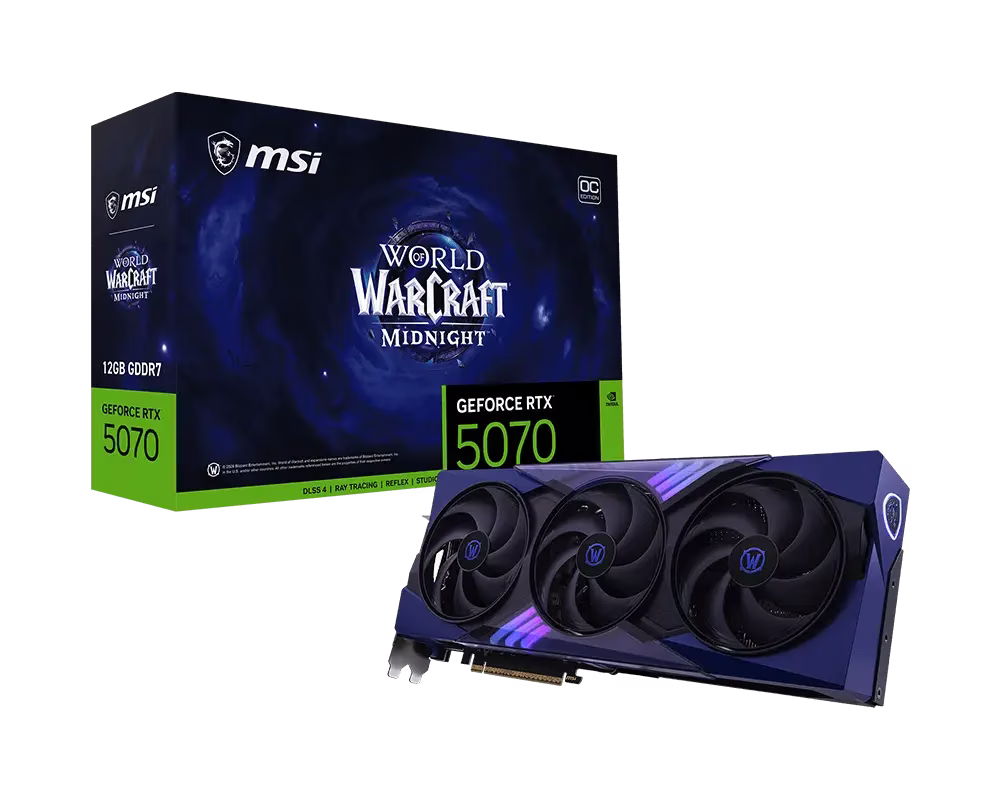 MSI NVIDIA GeForce RTX 5070 12G World of Warcraft MIDNIGHT VOID EDITION OC Graphics Card, 12GB GDDR7, PCIe 5.0, 28 Gbps 192-bit, 6144 CUDA CORES Units | 912-V532-255 – Buy Online