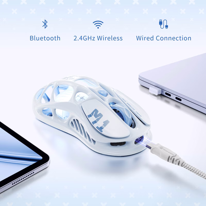 GravaStar Mercury M1 Pro Wireless Gaming Mouse, Magnesium Alloy Skeletal Frame, 26K DPI PAW3395, 4K Hz Support, Tri-mode, Ice Blue | M1 Pro thumbnail 4