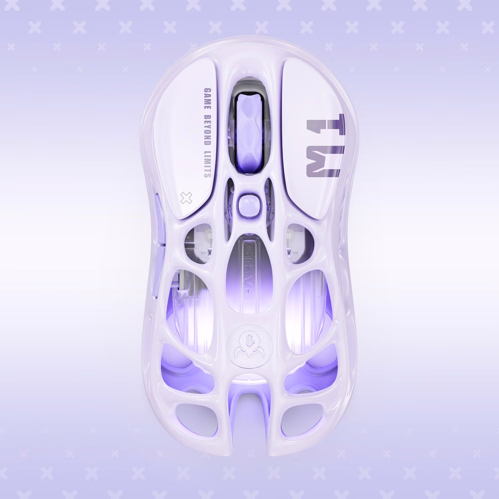 GravaStar Mercury M1 Pro Wireless Gaming Mouse, Magnesium Alloy Skeletal Frame, 26K DPI PAW3395, 4K Hz Support, Tri-mode, Lavender Purple | M1 Pro thumbnail 2