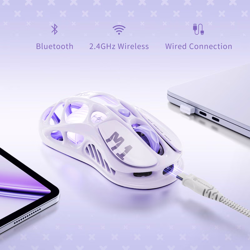 GravaStar Mercury M1 Pro Wireless Gaming Mouse, Magnesium Alloy Skeletal Frame, 26K DPI PAW3395, 4K Hz Support, Tri-mode, Lavender Purple | M1 Pro thumbnail 4
