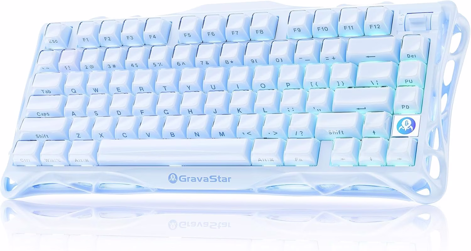 GravaStar Mercury K1 Special Edition Mechanical Keyboard, Ice Blue, 75% Layout, Tri-Mode Wireless, Aluminum Frame, Gasket Mount | GS K1_BLU image