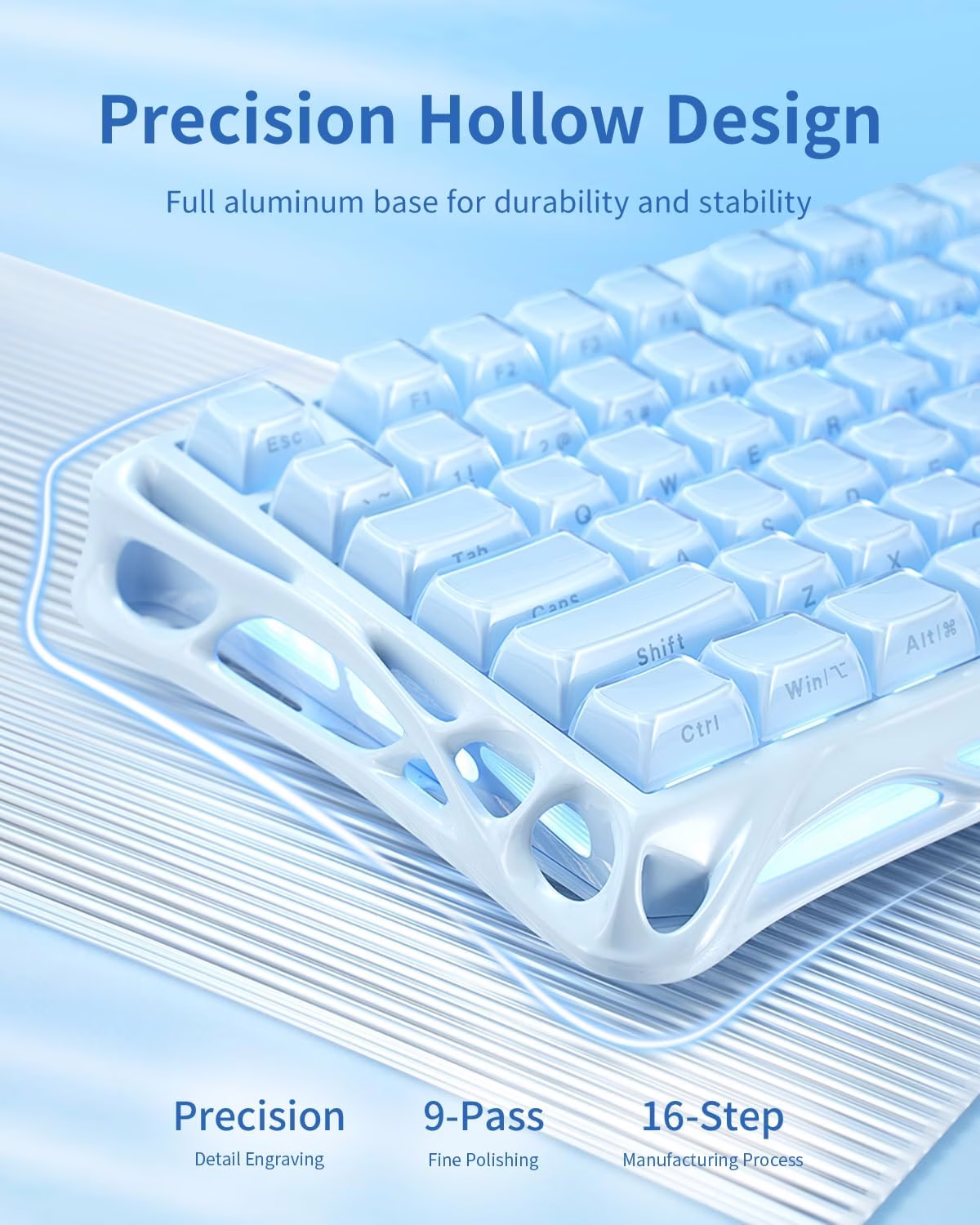 GravaStar Mercury K1 Special Edition Mechanical Keyboard, Ice Blue, 75% Layout, Tri-Mode Wireless, Aluminum Frame, Gasket Mount | GS K1_BLU thumbnail 5
