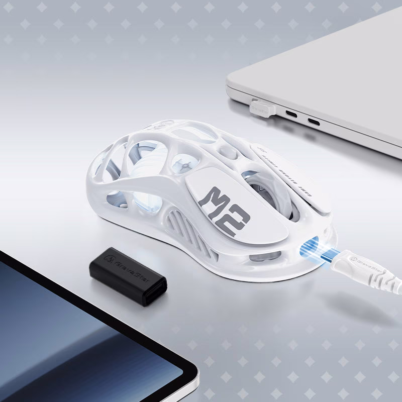 GravaStar Mercury M2 Wireless Gaming Mouse, 26K DPI, PAW3395 Sensor, 1K Hz Polling, Ultra-Light Hollow Design, Opaline White | Mercury M2 thumbnail 4