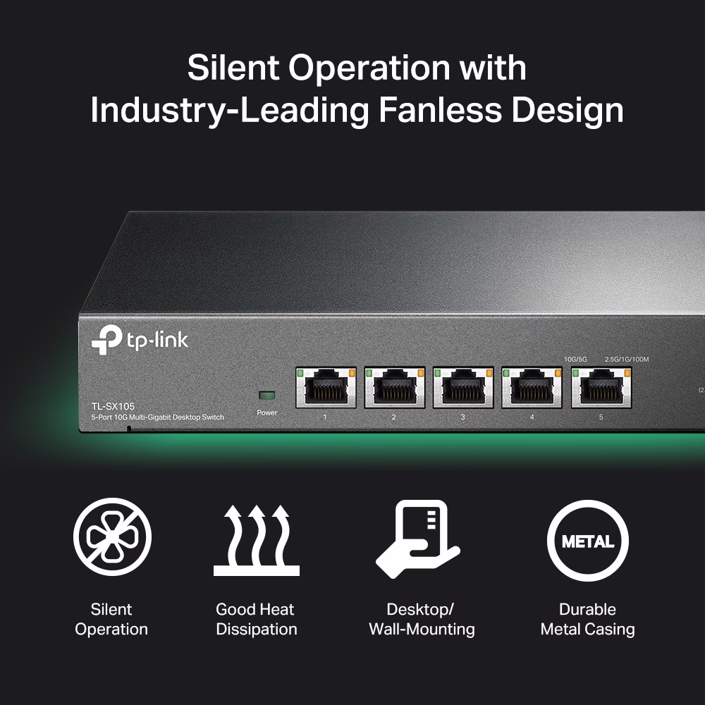 tp-link TL-SX105 5-Port 10G Desktop Switch, 5x 10-Gigabit ports, Plug and Play thumbnail 7