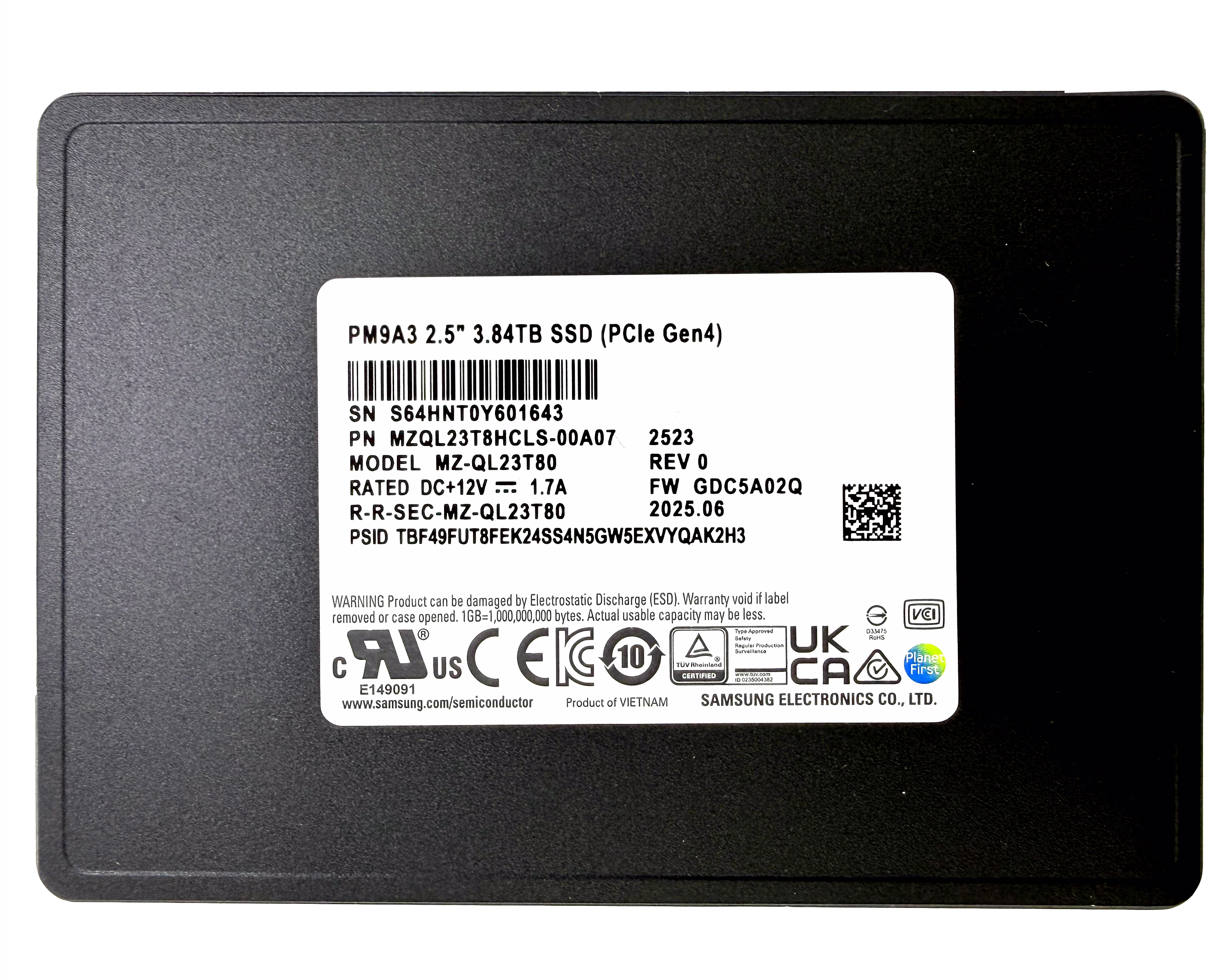 Samsung PM9A3 3.84TB NVMe Data Center SSD, PCIe Gen4 x4, 2.5" 7mm, 6800 MB/s Read, OEM Tray | MZQL23T8HCLS-00A07  (OEM VERSION WITHOUT BOX) – Buy Online