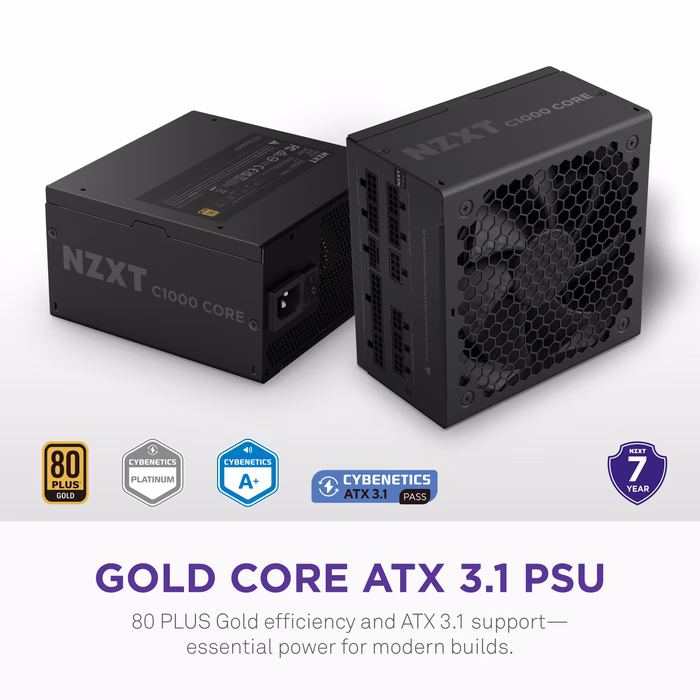 NZXT C1000 Gold Core Power Supply (PSU), 1000W 80 PLUS Gold, ATX 3.1 & PCIe 5.1 Ready, Fully Modular, Black | PA-0G3BB-UK thumbnail 7