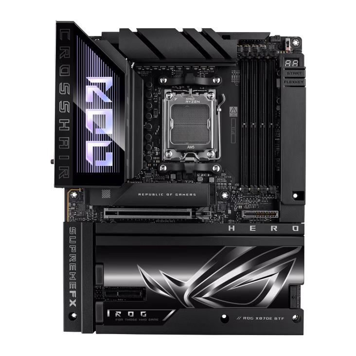 ASUS ROG CROSSHAIR X870E HERO BTF AM5 Motherboard, Hidden-connector Design, Graphics Card High-power Slot Delivering up to 600W, 3x M.2 slots, PCIe 5.0 x16 slots, DDR5 Max. 256GB, NitroPath DRAM Technology, AEMP, WIFI 7, USB4,  Overclocking,  AI Cooling II |  90MB1MX0-M0EAY thumbnail 2