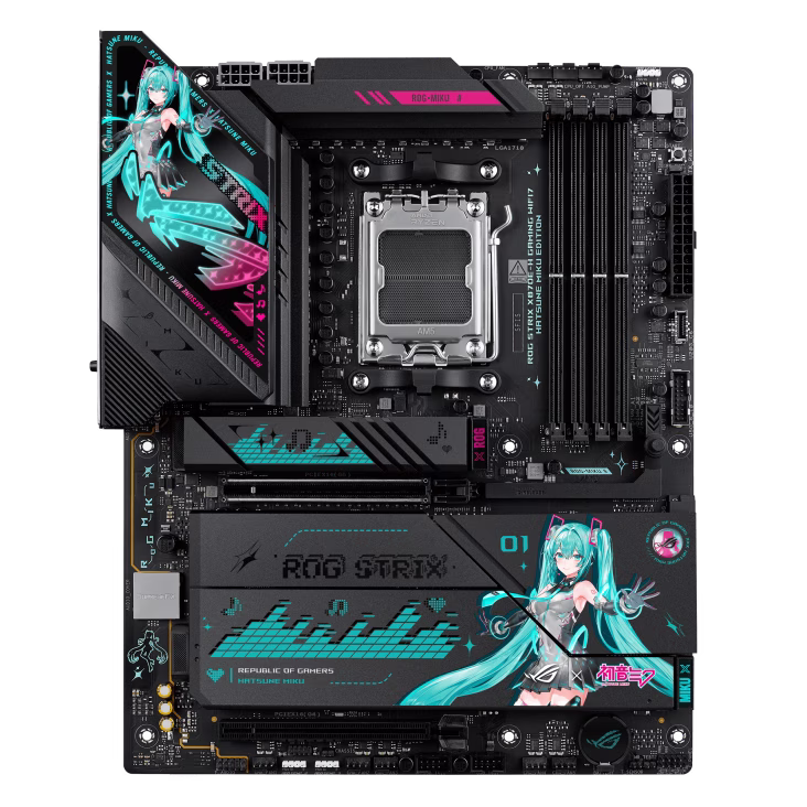 ASUS ROG STRIX X870E-H GAMING WIFI7 Hatsune MIKU Edition AM5 ATX Motherboard, 4x DIMM DDR5 8000+ MT/s (OC), PCIe 5.0 x16 slot, USB4 Type-C, 5Gb Ethernet, Bluetooth v5.4 | 90MB1MA0-M0EAY0 thumbnail 2