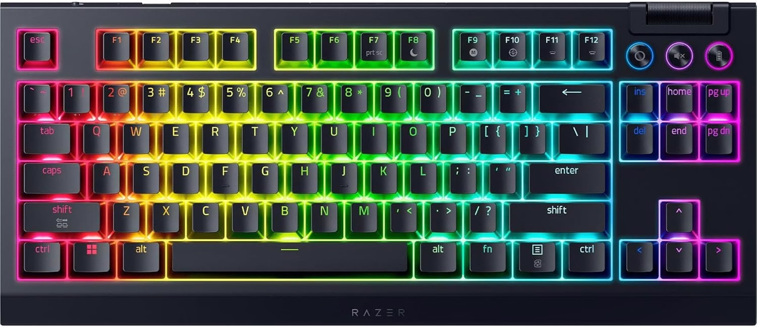 Razer BlackWidow V4 Tenkeyless HyperSpeed Wireless Bluetooth Hot-swappable Gaming Keyboard, Orange Mechanical Switches Gen-3, 2.4 GHz, Bluetooth, USB Type A Wired, Secondary Media Keys | RZ03-05480100-R3M1 – Buy Online