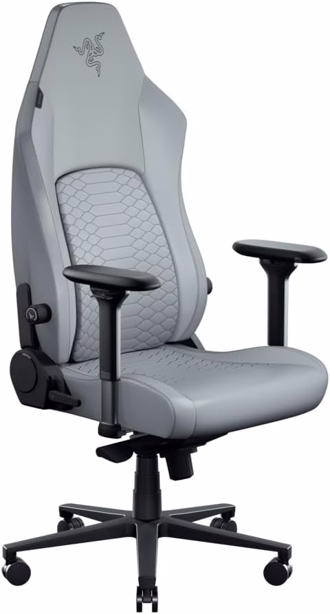 Razer Iskur V2 NewGen Ergonomic Gaming Chair, HyperFlex™ Lumbar Support, CoolTouch EPU Leather, 4D Armrests, 152° Recline, Head Cushion, Light Gray | RZ38-04901000-R3G1 thumbnail 2
