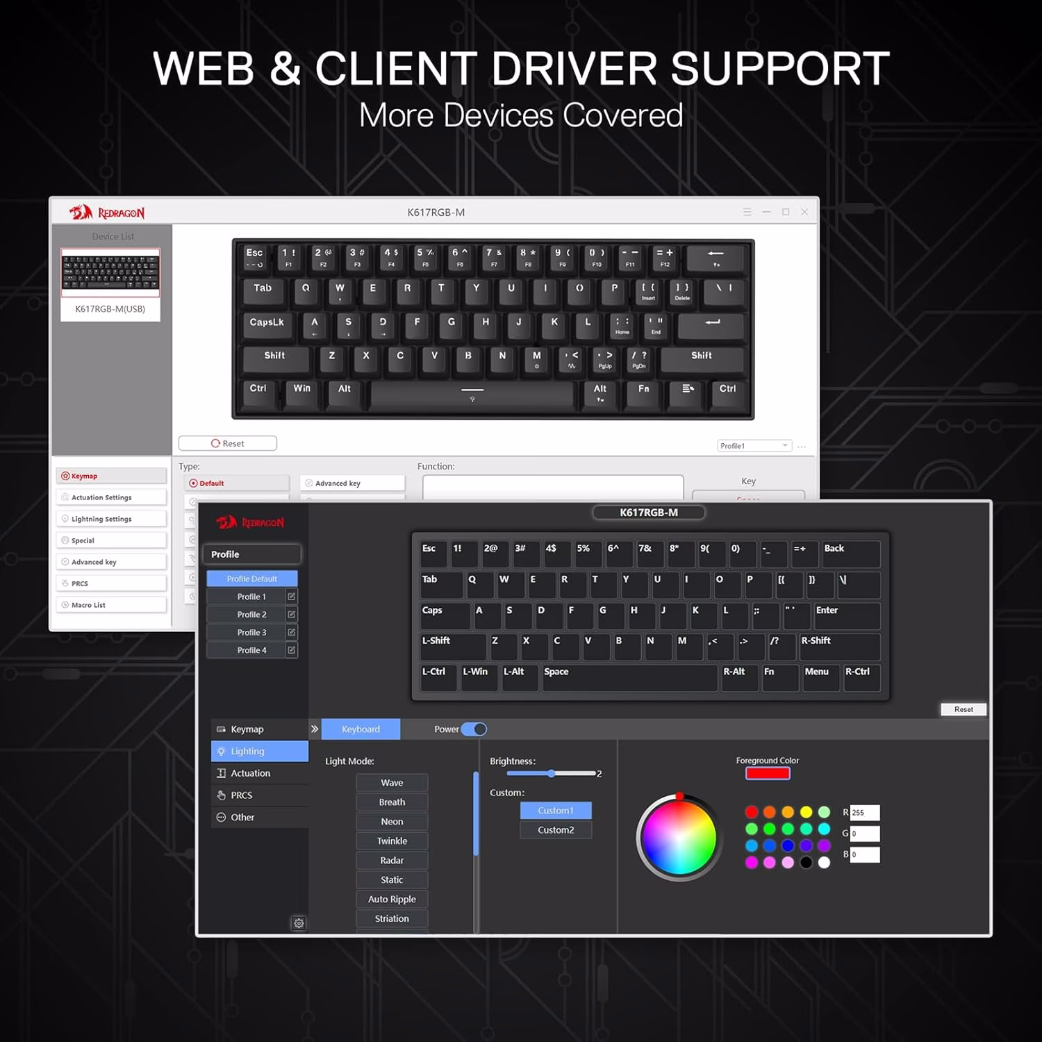 Redragon K617 HE Rapid Trigger 60% Magnetic Gaming Keyboard, 61 Keys, Hall Effect Switches, Ultra-Compact Wired Mechanical Keyboard | K617-RGB-M thumbnail 2