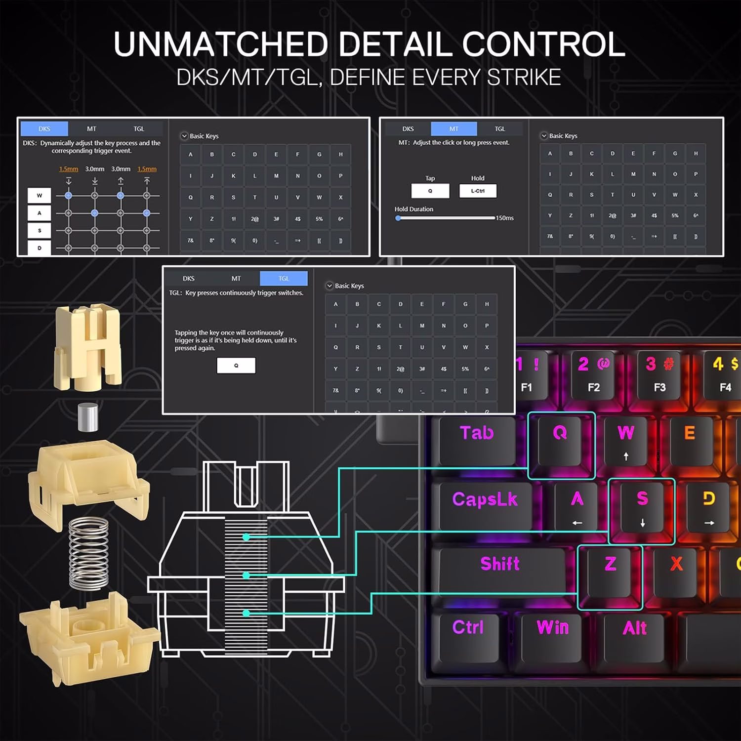 Redragon K617 HE Rapid Trigger 60% Magnetic Gaming Keyboard, 61 Keys, Hall Effect Switches, Ultra-Compact Wired Mechanical Keyboard | K617-RGB-M thumbnail 4