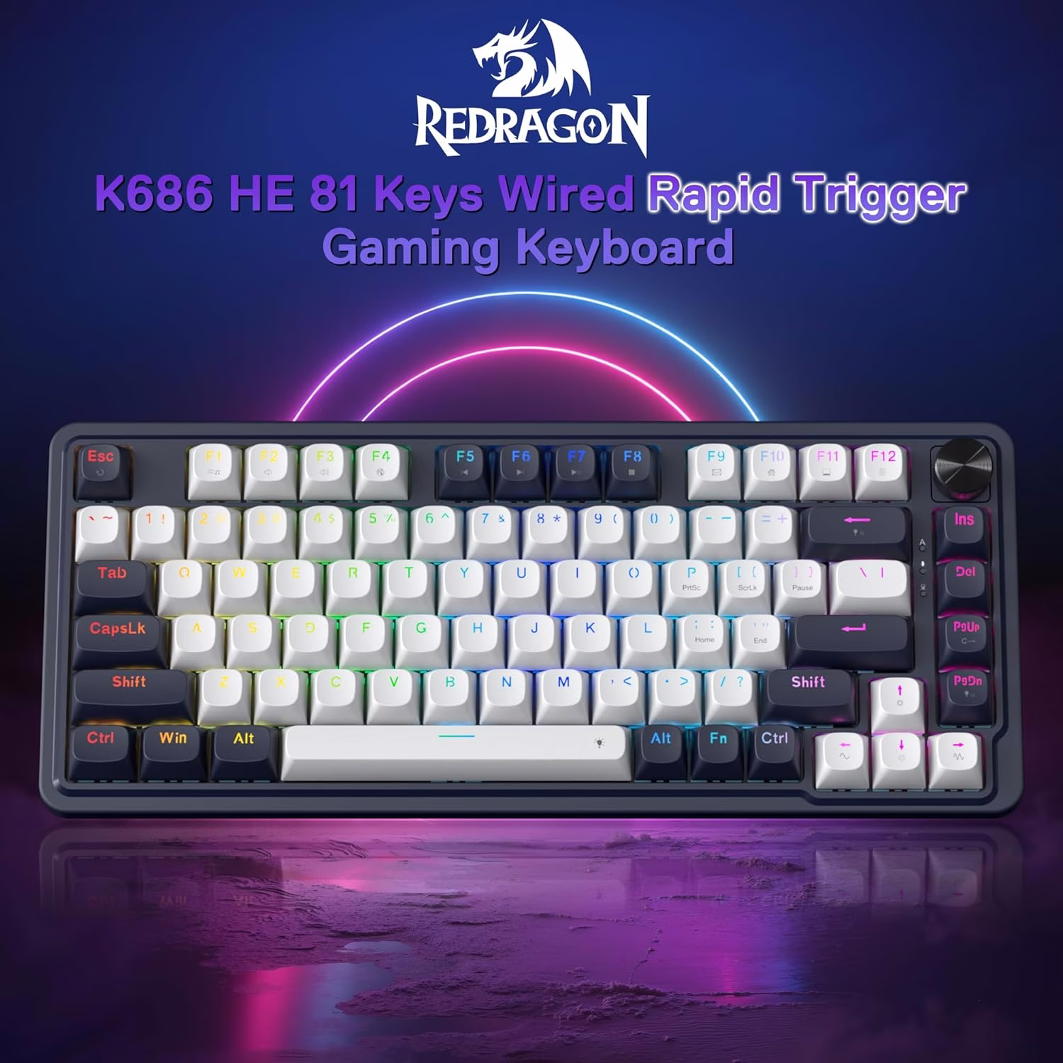 Redragon K673 HE Rapid Trigger Magnetic Keyboard – 81-Key 8K Wired Mechanical Keyboard, UltraMag POM Switches, Dual-Module Floating Structure | K673WB-RGB-M thumbnail 5