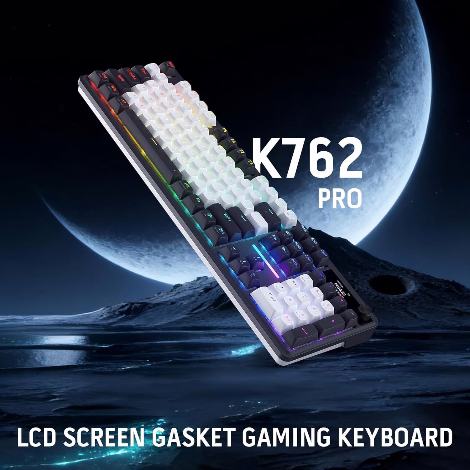 Redragon K762 Wireless Gasket Gaming Keyboard – 104-Key Full Layout, 1.14’’ TFT Hype Screen & Knob, Mint Mambo Linear Switches, 5-Layer Noise Dampening | K762WB-RGB-PRO thumbnail 7