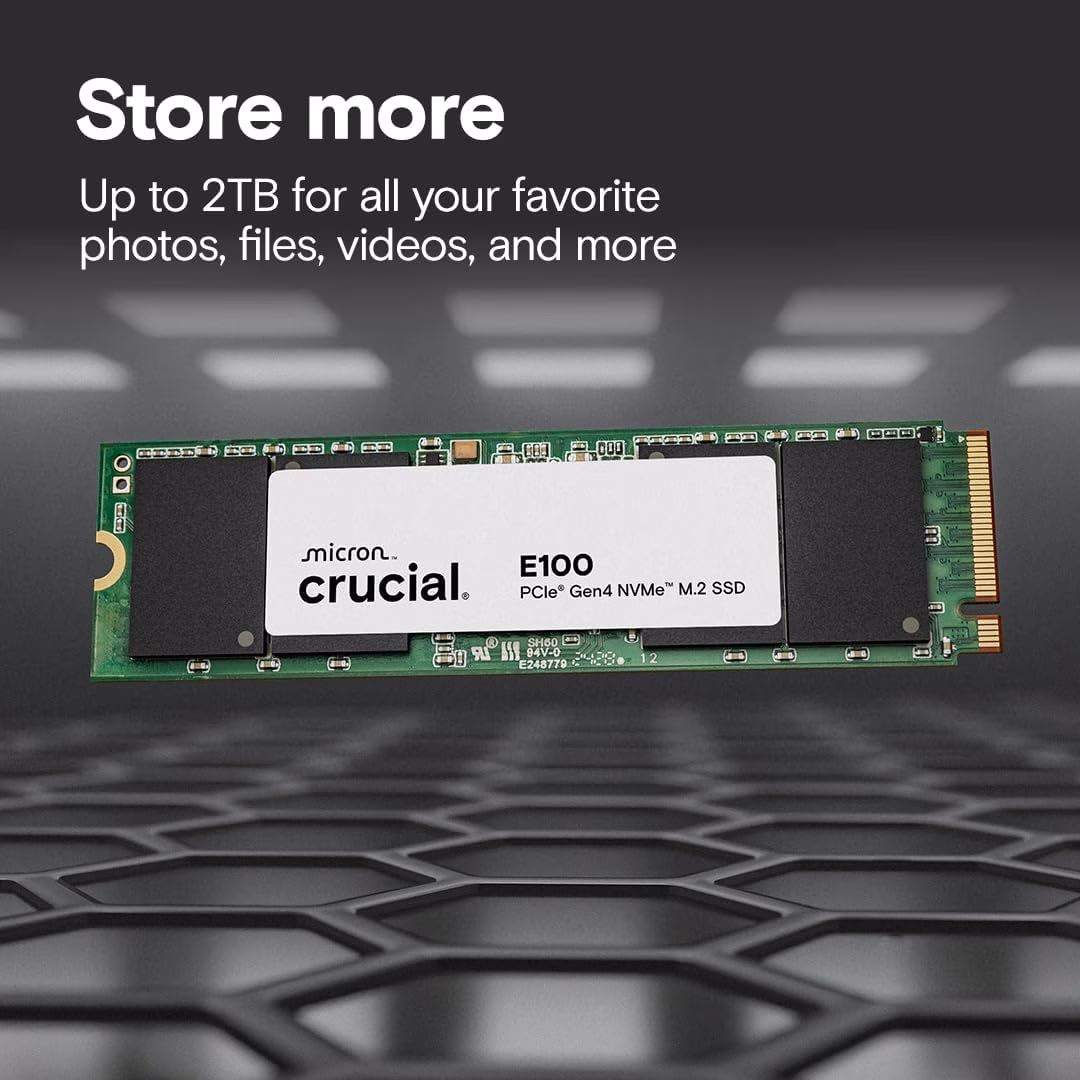 Crucial E100 1TB M.2 NVMe PCIe Gen4 Internal SSD, Up to 5,000MB/s, Laptop & Desktop Compatible | CT1000E100SSD8 thumbnail 4