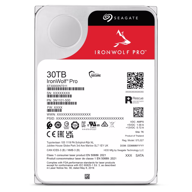 Seagate IronWolf Pro 30TB NAS Internal Hard Drive, 3.5 HDD,  7200 RPM, 512MB Cache, SATA 6Gb/s, Enterprise-Class RAID | ST30000NT011 thumbnail 2