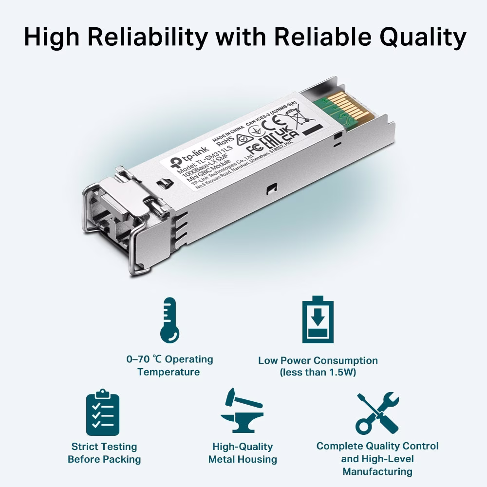 TP-Link TL-SM311LS Single-Mode MiniGBIC SFP Module, 1000Base-LX, 1310nm, LC Duplex, Up to 20km, Hot-Swappable | TL-SM311LS thumbnail 3