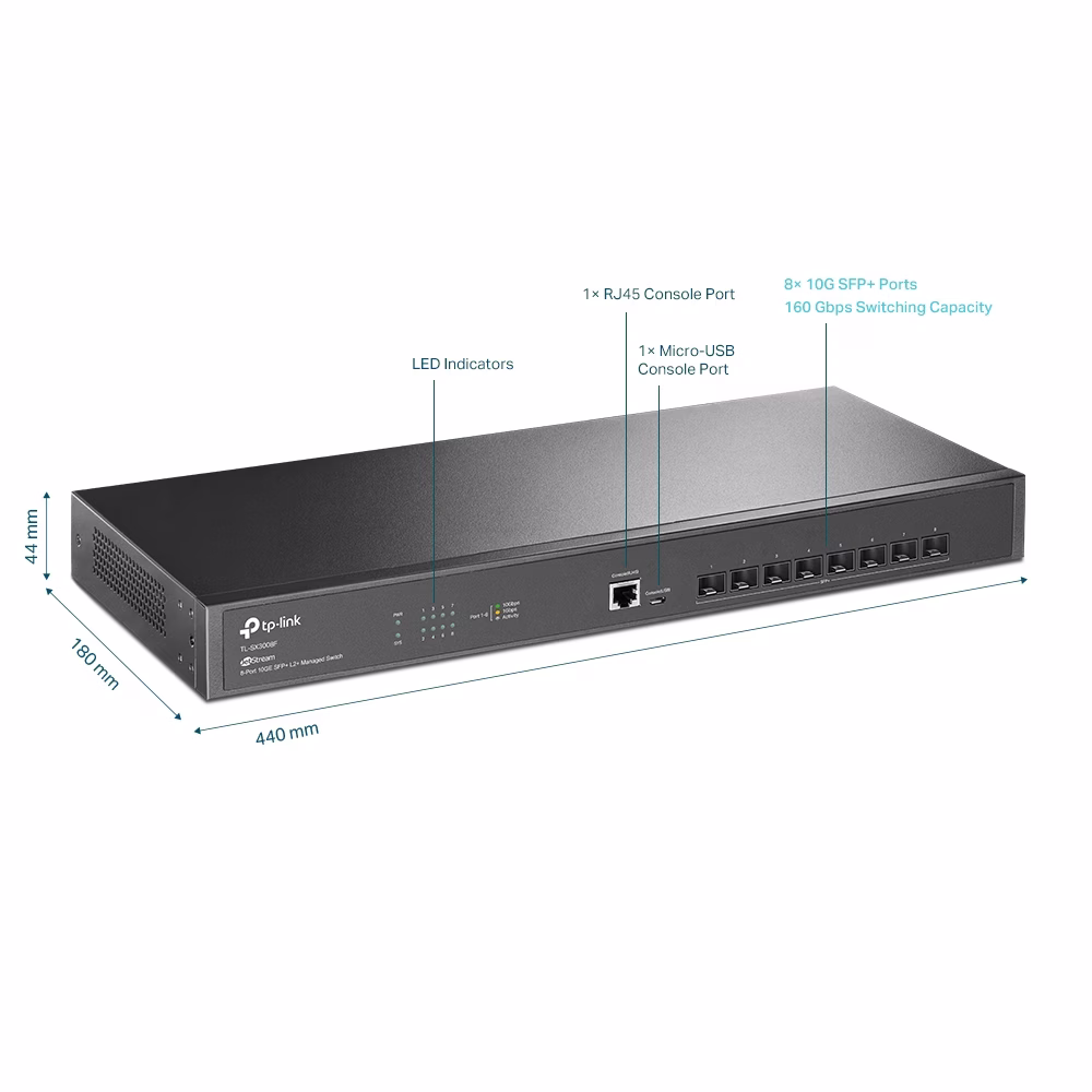 TP-Link JetStream TL-SX3008F 8-Port 10G SFP+ Managed Switch, L2+ Static Routing, Omada SDN, Fanless Silent Design thumbnail 3