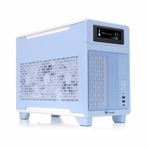 Hydrangea Blue Compact ITX Gaming PC, Ryzen 7 7800X3D, RX 9070 XT 16GB OC White, 32GB DDR5, 1TB NVMe, 3.9" LCD Display, 850W – Buy Online