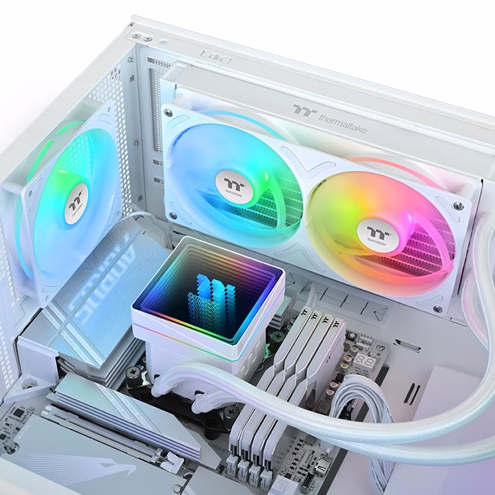 Thermaltake TH240 V3 ARGB Sync Snow Edition AIO Liquid CPU Cooler, 240mm Radiator, Infinity Mirror Pump, 2500 RPM High-Performance Fans, 355W TDP, White | CL-W467-PL12SW-A thumbnail 5