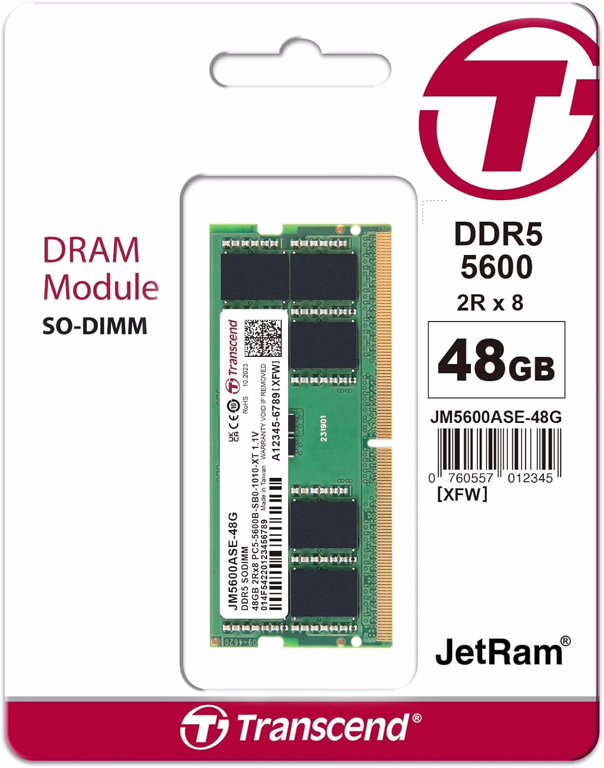 Transcend 48GB DDR5 5600 SO-DIMM 2Rx8 1.1V, RAM, Notebook/Laptop Computer Memory | JM5600ASE-48G thumbnail 2