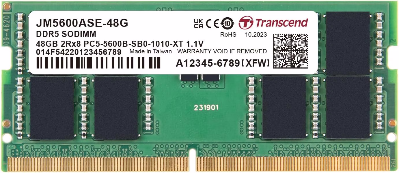 Transcend 48GB DDR5 5600 SO-DIMM 2Rx8 1.1V, RAM, Notebook/Laptop Computer Memory | JM5600ASE-48G – Buy Online