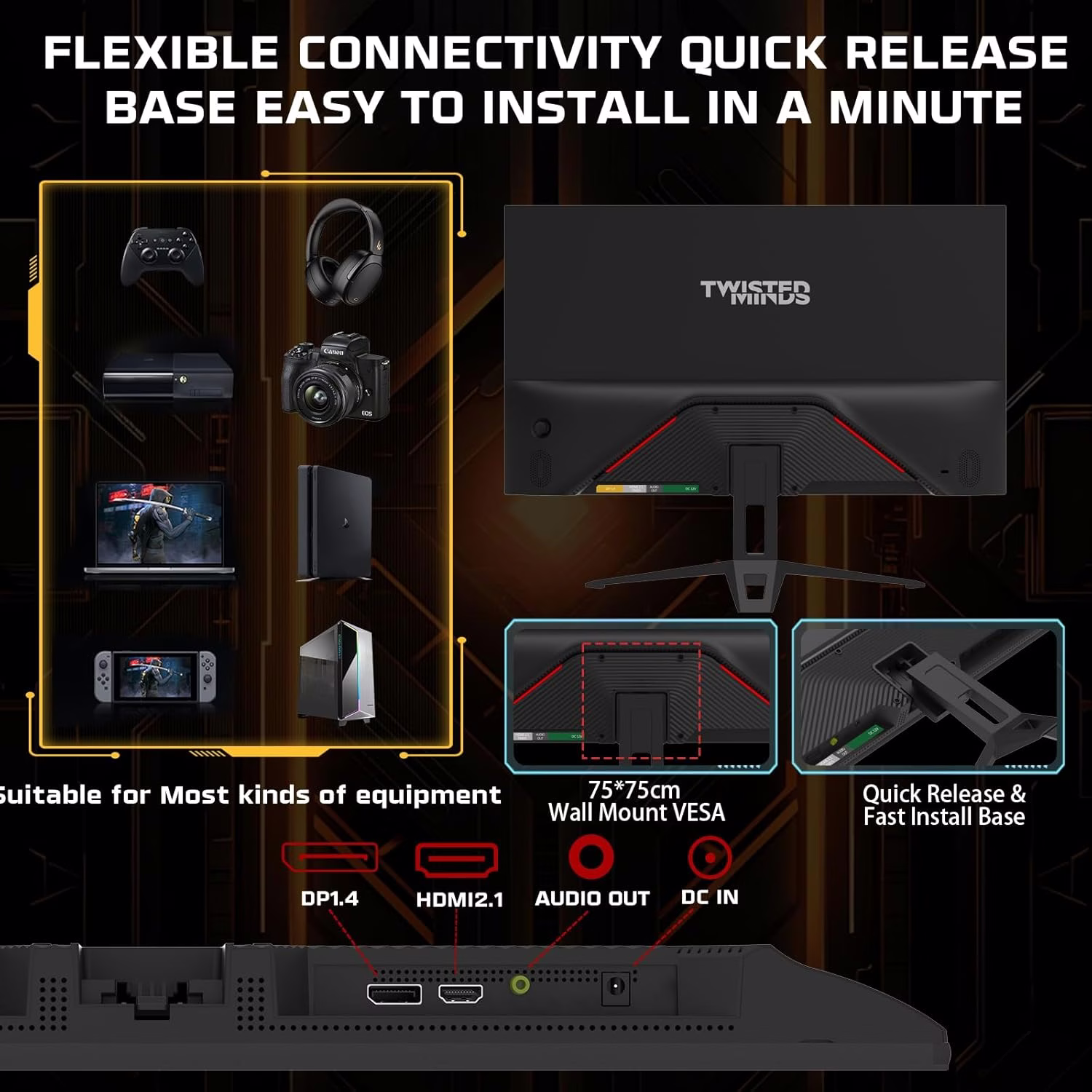 Twisted Mind ECO SERIES 24??? Gaming Monitor, 120hz, 1MS, FHD, HDMI 2.1 & DP 1.4 | TM24FHD120IPS thumbnail 6
