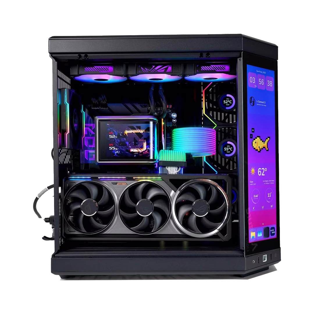 ROG Enthusiast Gaming & Creator PC Powered by ASUS, MD Ryzen 9 9950X3D + NVIDIA RTX 5090 OC 32GB GDDR7, 64GB DDR5 6000MHz CL30, 2TB Gen5 SSD (14,700MB/s), ROG RYUO IV SLC 360mm 2K AMOLED AIO, 1200W ROG STRIX Platinum ATX 3.1 PSU, WiFI 7 thumbnail 2
