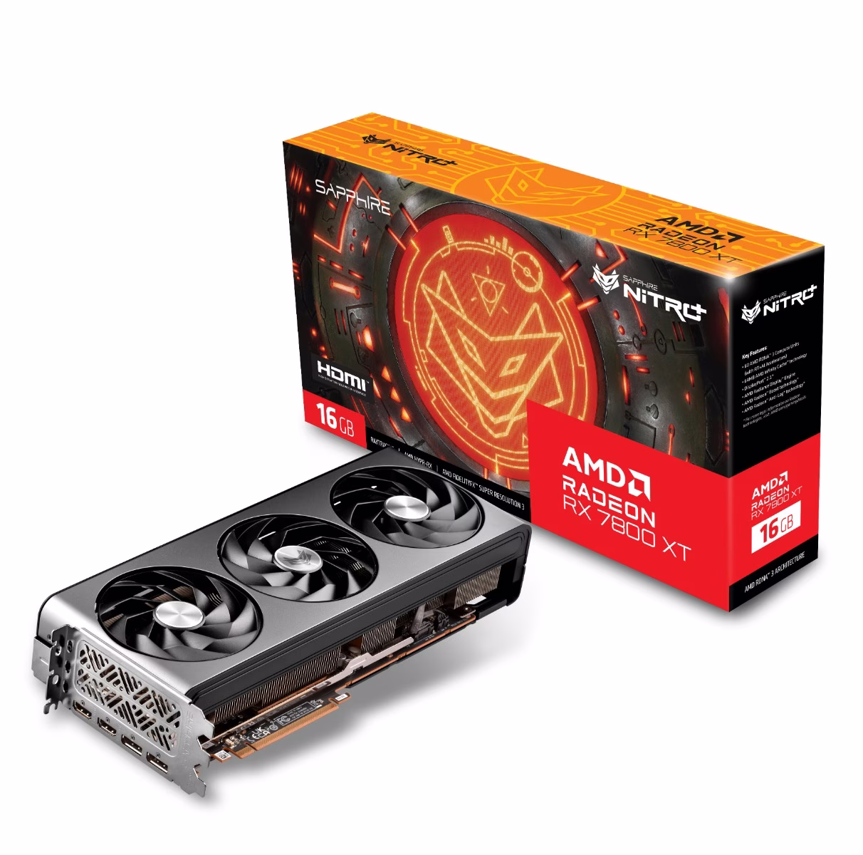 SAPPHIRE NITRO+ AMD Radeon RX 7800 XT OC Gaming Graphics Card, 16GB DDR6 256 bit Memory, Vulkan Optimized, 2565 Boost Clock, 19.5 Gbps Memory Speed, AMD RDNA 3, PCIE 4.0, 2x HDMI 2x DisplayPort | 11330-01-20G image
